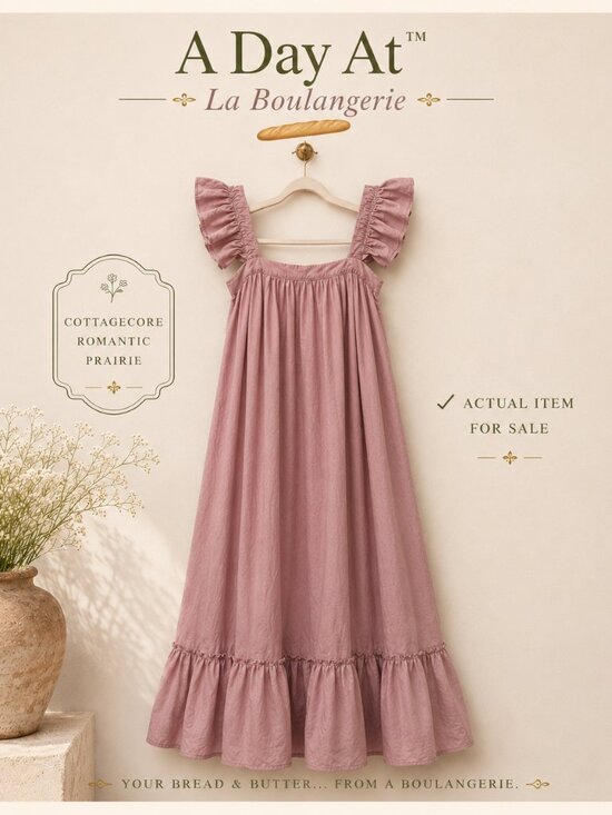 Mable Dresses & Skirts - MABLE Romantic Cotton Prairie Revival Maxi Dress Dusty Rose Ruffle Cottagecore M